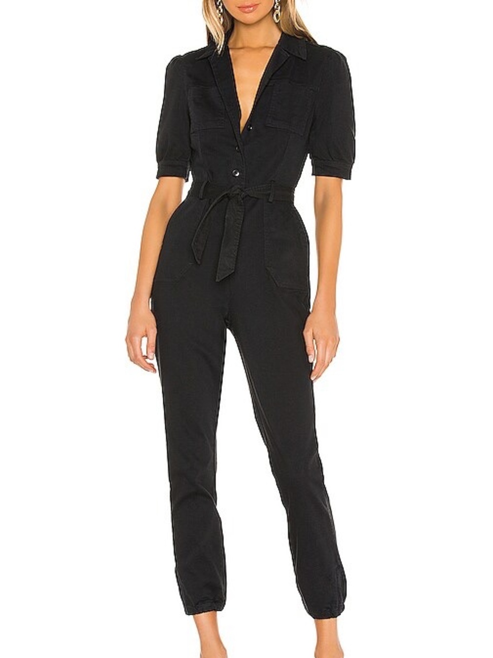 PAIGE Revolve Black Tie-Waist lightweight Denim Jumpsuit NWT Size 2
